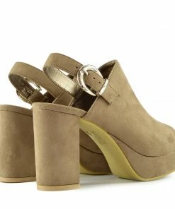 Kickfootwear Mid Heel Chunky Platform Mules - Tan WOMENS