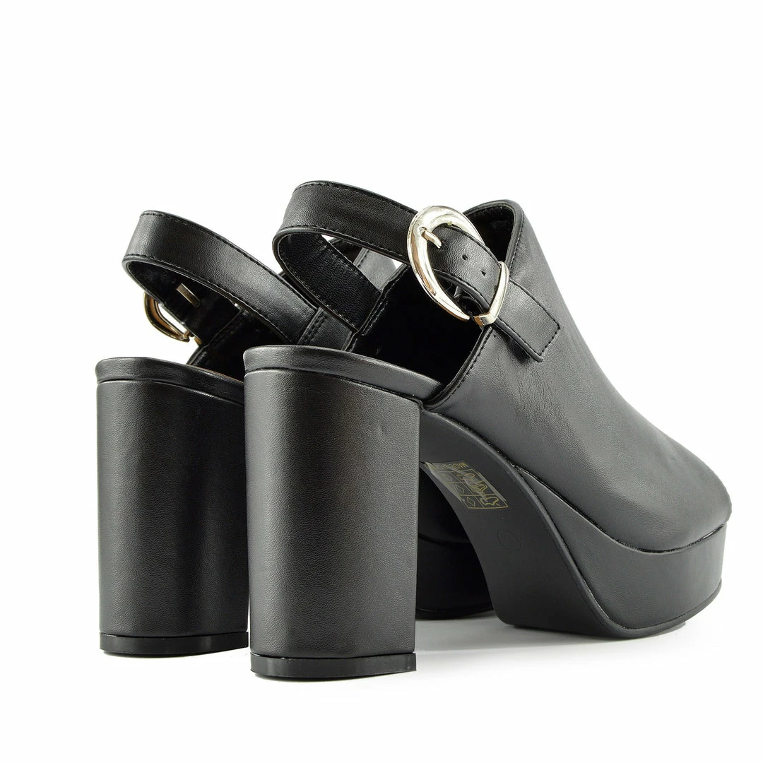 Kickfootwear WOMENS Mid Heel Chunky Platform Mules - Black 2 Kickfootwear WOMENS Mid Heel Chunky Platform Mules - Black