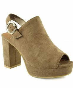 Kickfootwear Mid Heel Chunky Platform Mules - Tan WOMENS