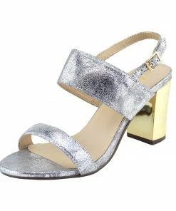 Kickfootwear Block Metallic Wide Strap Party Sandals - Silver WOMENS