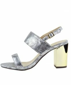 Kickfootwear Block Metallic Wide Strap Party Sandals - Silver WOMENS