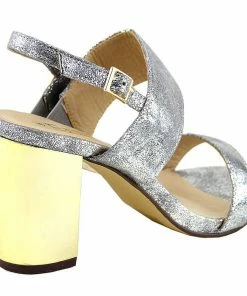 Kickfootwear Block Metallic Wide Strap Party Sandals - Silver WOMENS