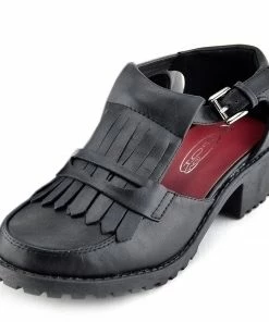 Kickfootwear WOMENS Fringe Front Cut Out Smart Shoes - Black