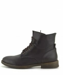 Kickfootwear Park Combat Ankle Lace Up Flat Boots - Brown WOMENS