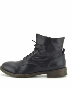 Kickfootwear WOMENS Park Combat Ankle Lace Up Flat Boots - Black Premium