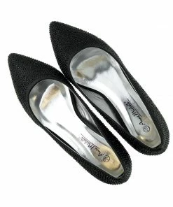 Kickfootwear Low Heel Sparkle Pointed Kitten Shoes - Black