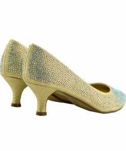 Kickfootwear Low Heel Sparkle Pointed Kitten Shoes - Gold WOMENS 9 Kickfootwear Low Heel Sparkle Pointed Kitten Shoes - Gold WOMENS