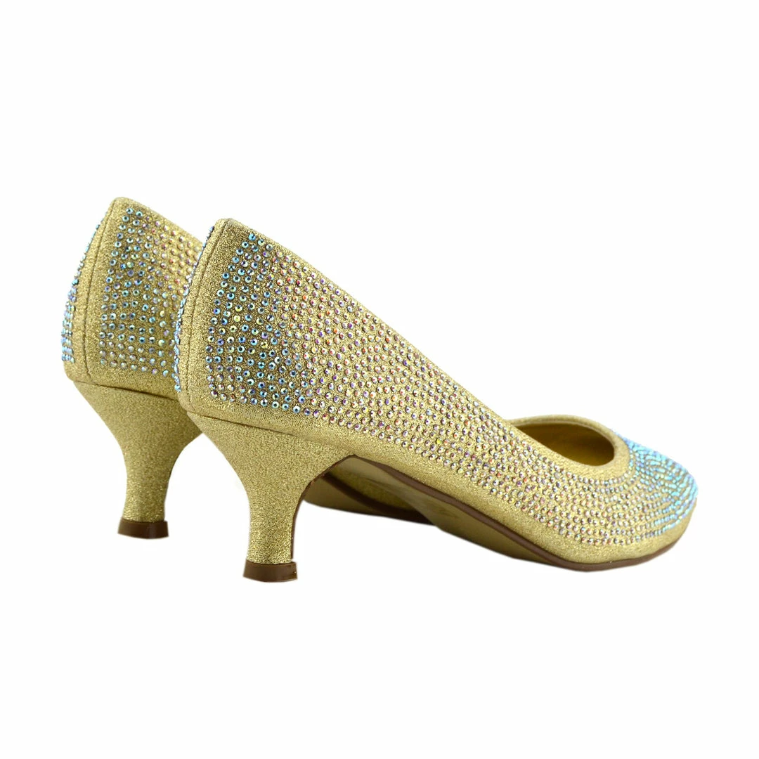 Kickfootwear Low Heel Sparkle Pointed Kitten Shoes - Gold WOMENS 4 Kickfootwear Low Heel Sparkle Pointed Kitten Shoes - Gold WOMENS