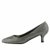 Kickfootwear Low Heel Sparkle Pointed Kitten Shoes - Pewter WOMENS