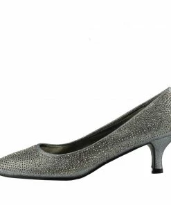 Kickfootwear Low Heel Sparkle Pointed Kitten Shoes - Pewter WOMENS