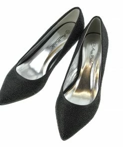 Kickfootwear Low Heel Sparkle Pointed Kitten Shoes - Black