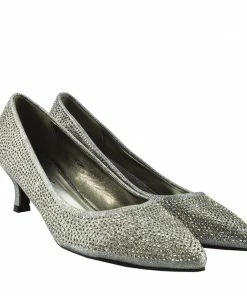 Kickfootwear Low Heel Sparkle Pointed Kitten Shoes - Pewter WOMENS 7 Kickfootwear Low Heel Sparkle Pointed Kitten Shoes - Pewter WOMENS