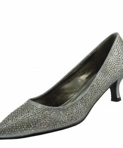 Kickfootwear Low Heel Sparkle Pointed Kitten Shoes - Pewter WOMENS 6 Kickfootwear Low Heel Sparkle Pointed Kitten Shoes - Pewter WOMENS