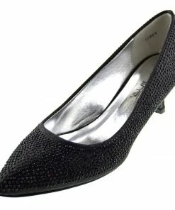 Kickfootwear Low Heel Sparkle Pointed Kitten Shoes - Black
