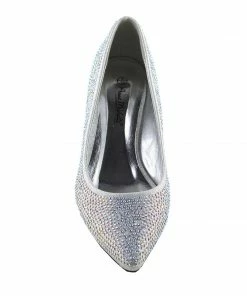 Kickfootwear Low Heel Sparkle Pointed Kitten Shoes - Silver