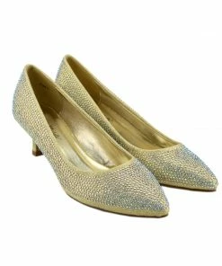 Kickfootwear Low Heel Sparkle Pointed Kitten Shoes - Gold WOMENS 8 Kickfootwear Low Heel Sparkle Pointed Kitten Shoes - Gold WOMENS
