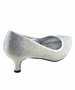 Kickfootwear Low Heel Sparkle Pointed Kitten Shoes - Silver