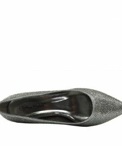 Kickfootwear Low Heel Sparkle Pointed Kitten Shoes - Pewter WOMENS