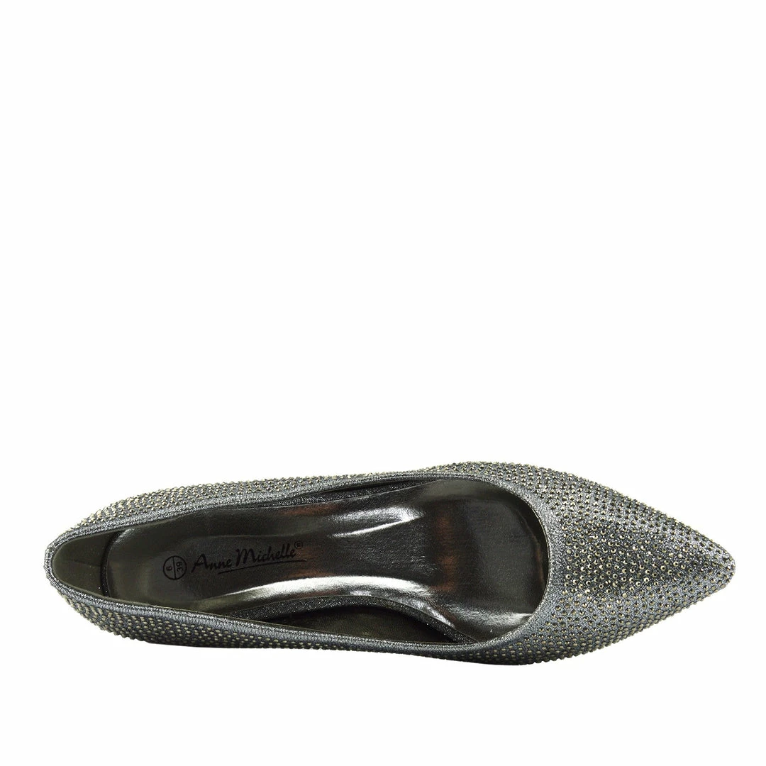 Kickfootwear Low Heel Sparkle Pointed Kitten Shoes - Pewter WOMENS 2 Kickfootwear Low Heel Sparkle Pointed Kitten Shoes - Pewter WOMENS