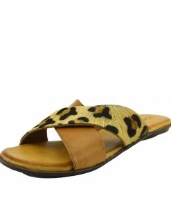Kickfootwear Leather Cross Strap Contrast Sandals - Leopard