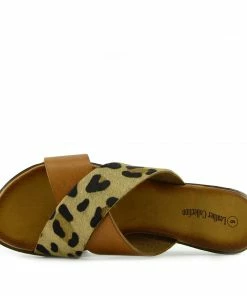 Kickfootwear Leather Cross Strap Contrast Sandals - Leopard