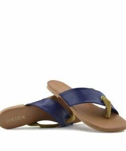 Kickfootwear WOMENS Leather Cross Strap Contrast Sandals - Navy Tan