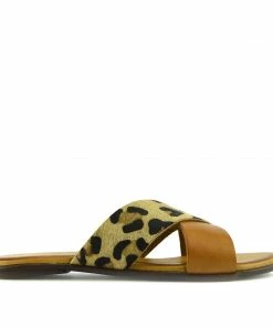 Kickfootwear Leather Cross Strap Contrast Sandals - Leopard