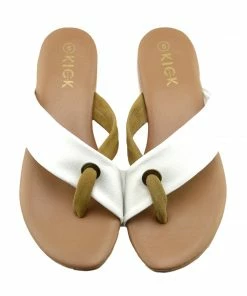 Kickfootwear WOMENS Leather Cross Strap Suede Contrast Sandals - White