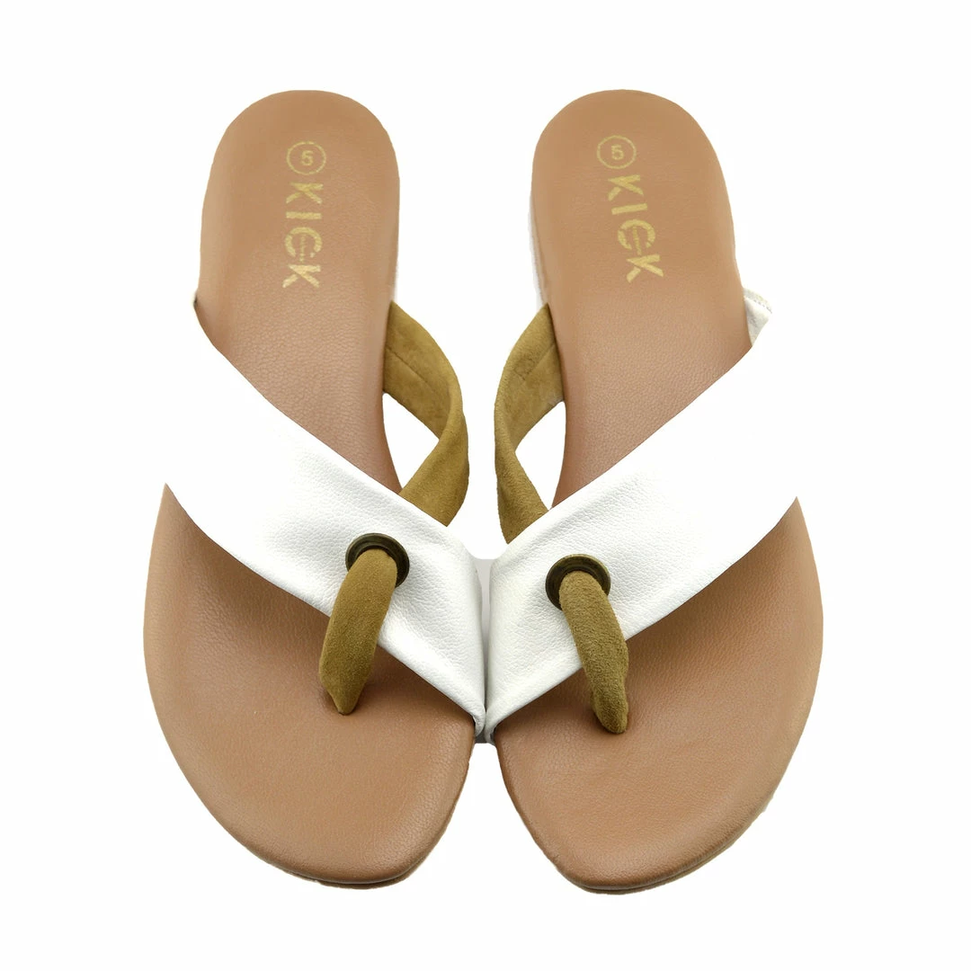 Kickfootwear WOMENS Leather Cross Strap Suede Contrast Sandals - White 2 Kickfootwear WOMENS Leather Cross Strap Suede Contrast Sandals - White