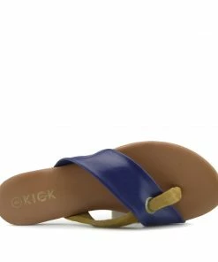 Kickfootwear WOMENS Leather Cross Strap Contrast Sandals - Navy Tan