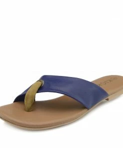 Kickfootwear WOMENS Leather Cross Strap Contrast Sandals - Navy Tan