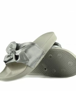 Kickfootwear WOMENS Satin Bow Sliders Lightweight Sandal - Grey