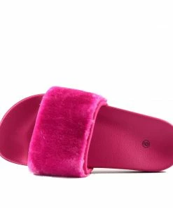 Kickfootwear WOMENS Leather Pom Pom Premium Sliders - Black