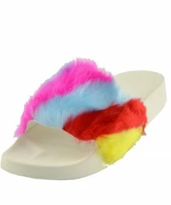 Kickfootwear WOMENS Fluffy Sliders Lightweight Sandal - Multi Stripe