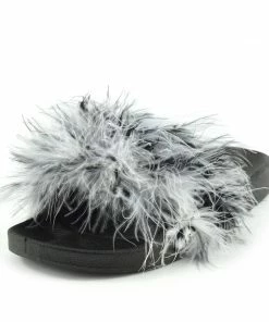 Kickfootwear WOMENS Leather Pom Pom Premium Sliders - Black
