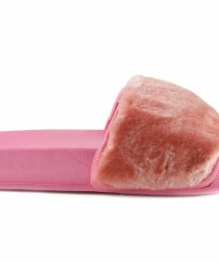 Kickfootwear WOMENS Leather Pom Pom Premium Sliders - Black