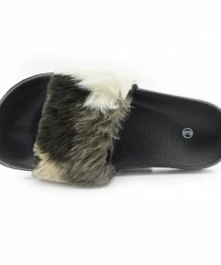 Kickfootwear WOMENS Leather Pom Pom Premium Sliders - Black