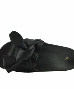 Kickfootwear WOMENS Leather Pom Pom Premium Sliders - Black