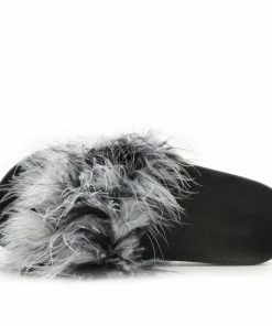 Kickfootwear WOMENS Leather Pom Pom Premium Sliders - Black