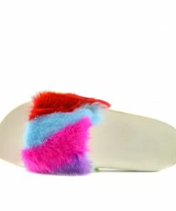 Kickfootwear WOMENS Fluffy Sliders Lightweight Sandal - Multi Stripe