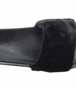 Kickfootwear WOMENS Leather Pom Pom Premium Sliders - Black