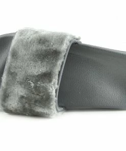 Kickfootwear WOMENS Leather Pom Pom Premium Sliders - Black