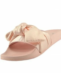 Kickfootwear WOMENS Satin Bow Sliders Lightweight Sandal- Pink