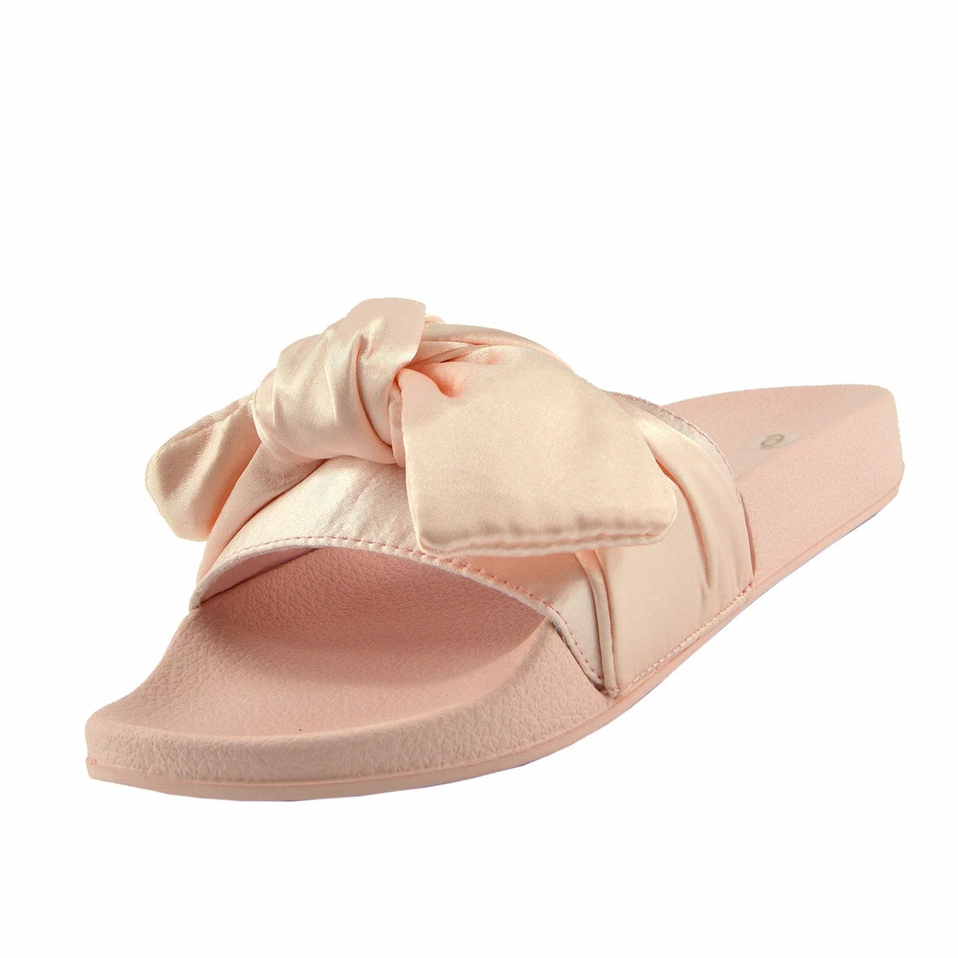 Kickfootwear WOMENS Satin Bow Sliders Lightweight Sandal- Pink 1 Kickfootwear WOMENS Satin Bow Sliders Lightweight Sandal- Pink