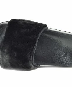 Kickfootwear WOMENS Leather Pom Pom Premium Sliders - Black