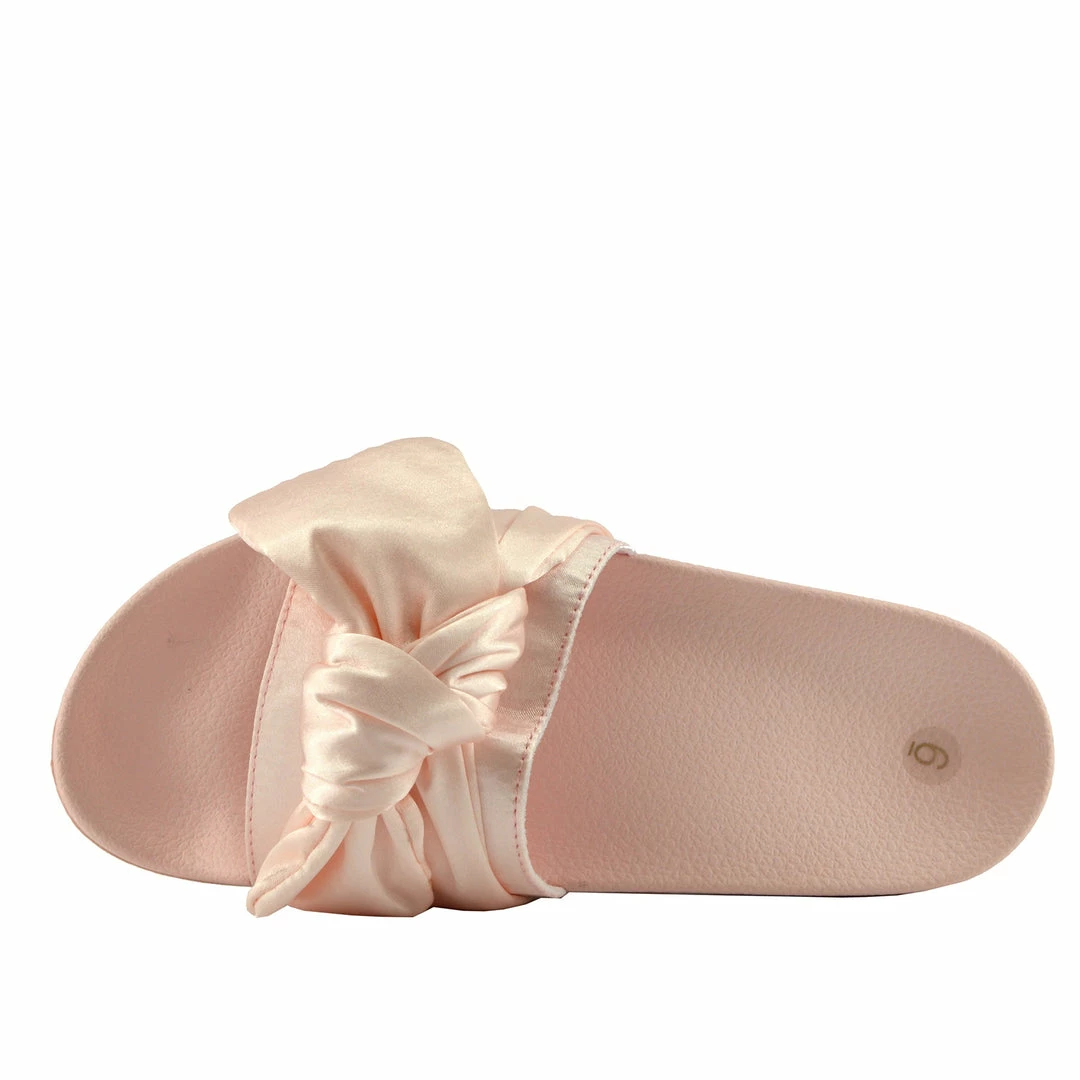 Kickfootwear WOMENS Satin Bow Sliders Lightweight Sandal- Pink 2 Kickfootwear WOMENS Satin Bow Sliders Lightweight Sandal- Pink
