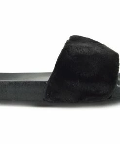 Kickfootwear WOMENS Leather Pom Pom Premium Sliders - Black