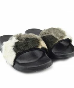 Kickfootwear WOMENS Leather Pom Pom Premium Sliders - Black