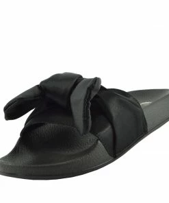 Kickfootwear WOMENS Leather Pom Pom Premium Sliders - Black