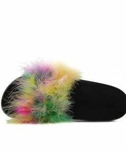 Kickfootwear WOMENS Leather Pom Pom Premium Sliders - Black